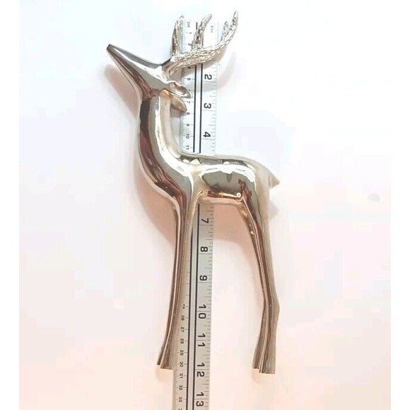 Vintage Silver Metal Deer Reindeer Figurine Standing Head Back Holiday 6" X 12" - Picture 11 of 14